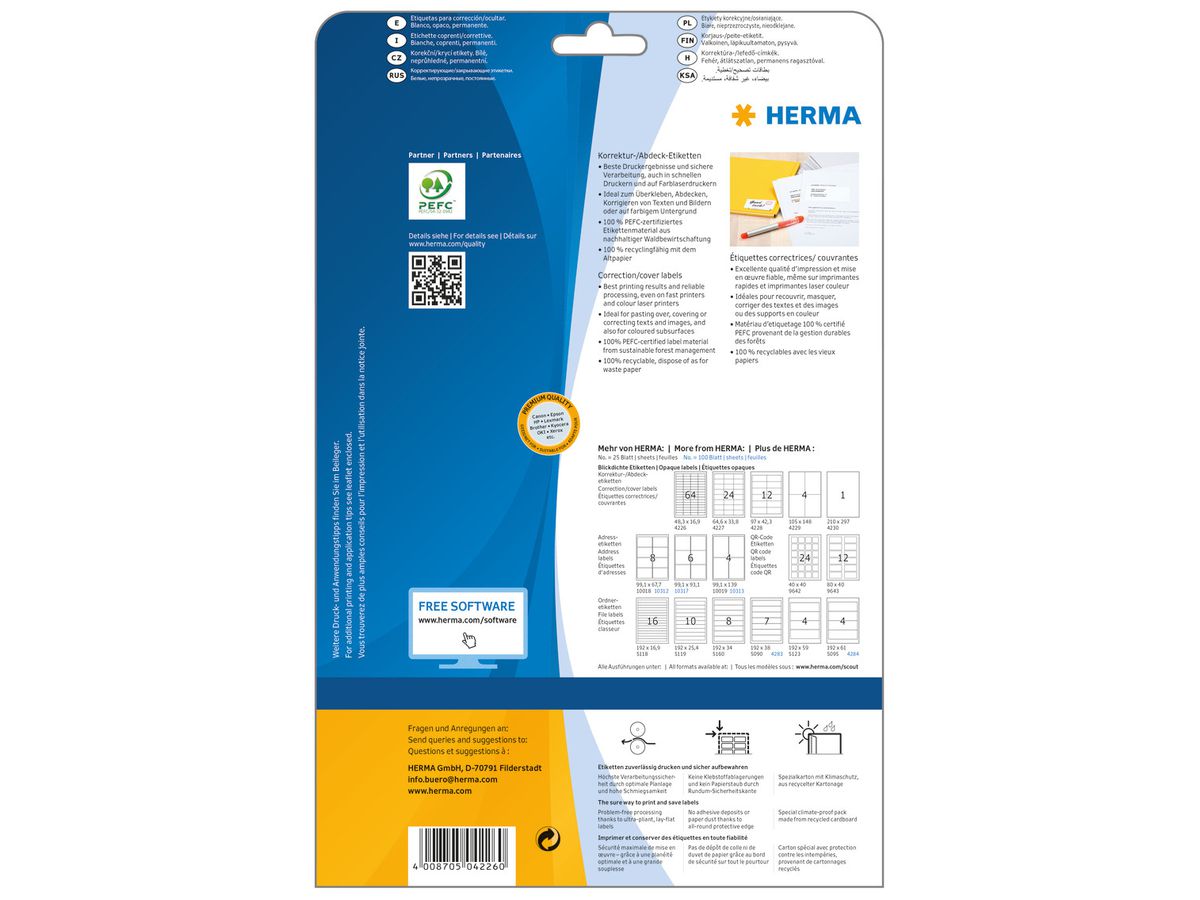 HERMA Etichette SPECIAL 48.3x16.9mm 4226 bianco,perm. 1600 pz./25 fogli (4008705042260)