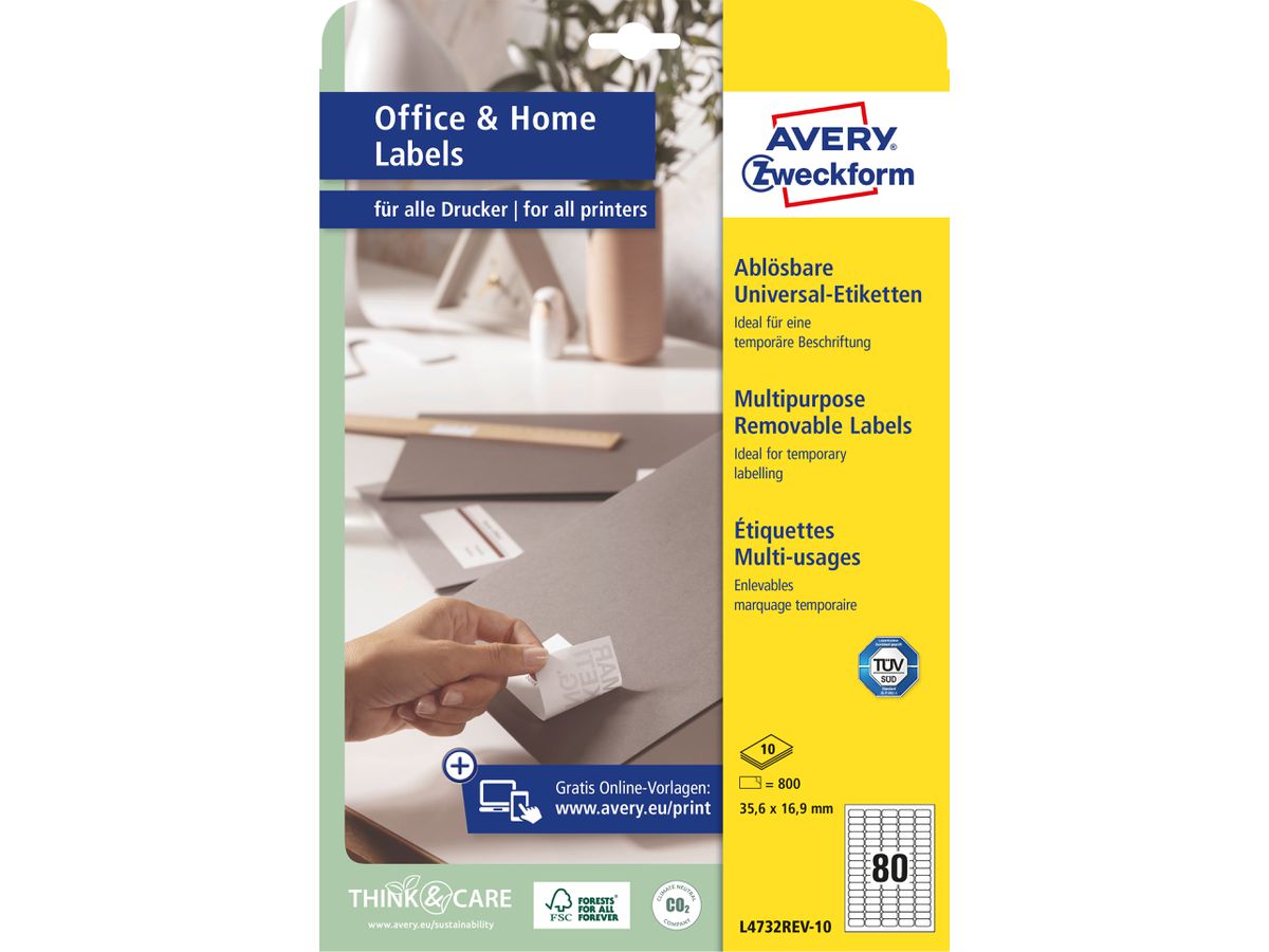 AVERY ZWECKFORM Etiketten ILK 35,6x16,9mm L4732REV1 weiss,ablösbar 10 Bl./800 Stk. (4004182617601)