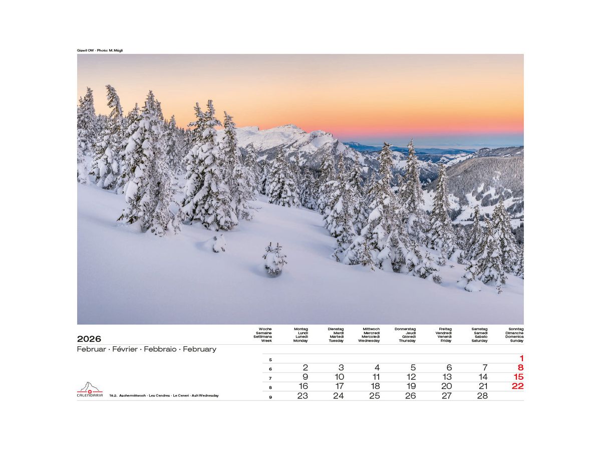 CALENDARIA Bildkalender 2026 9783036205083 Swiss Panorama ML 40x31cm (9783036205083)