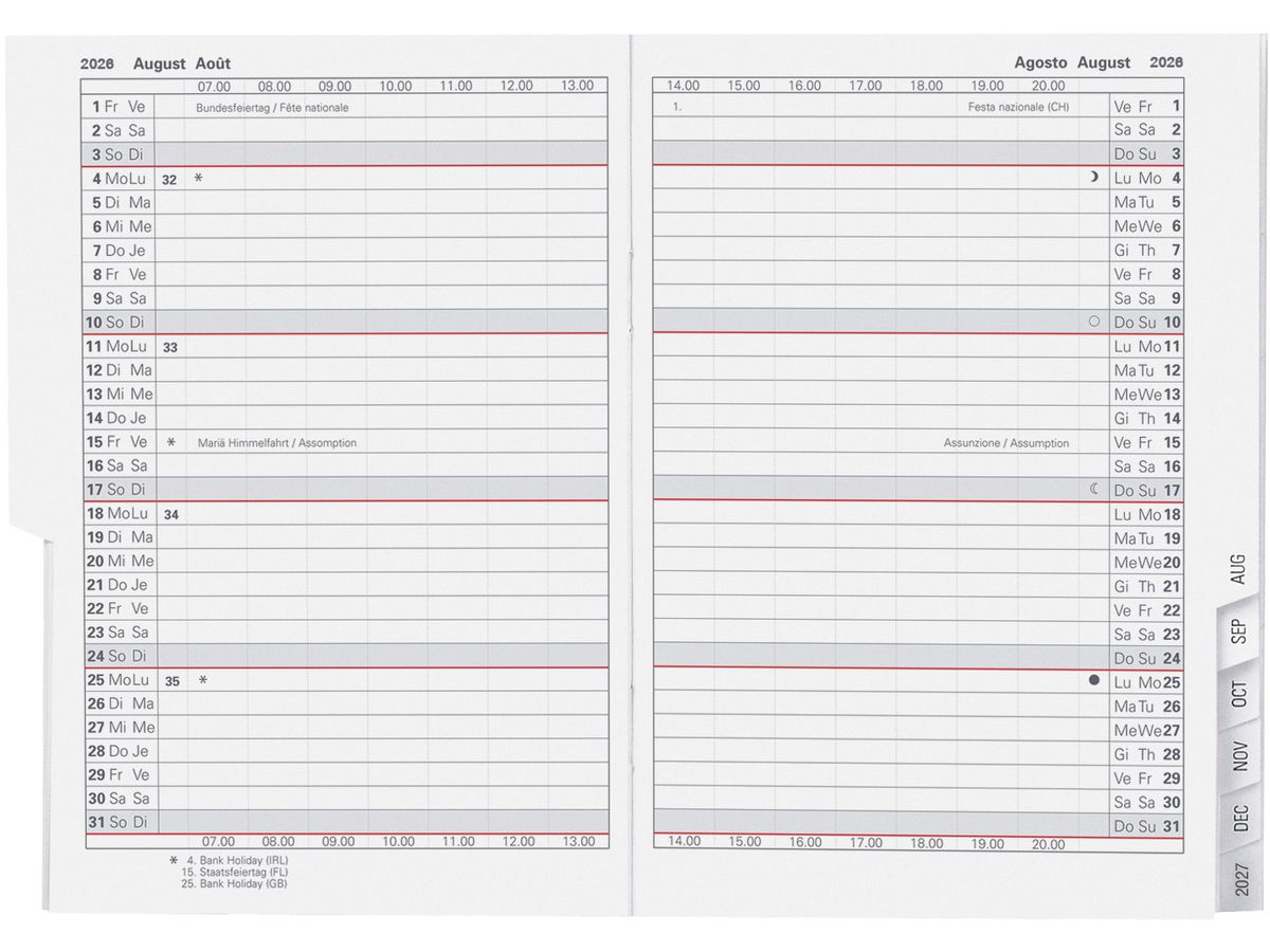 BIELLA Agenda Glasgow 2026 855310000026U 1M/2P recharge ML 10x13.9cm (7611365526642)