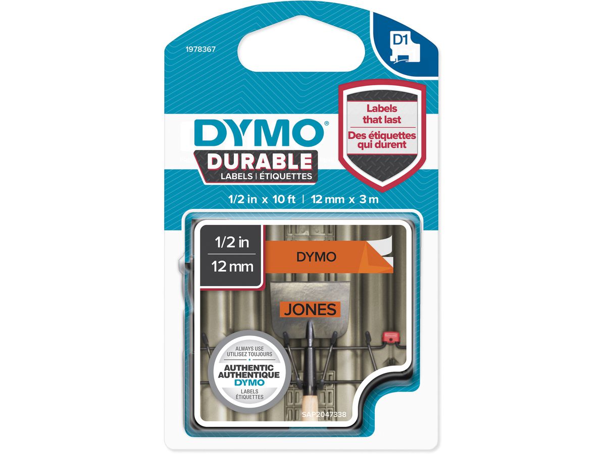 DYMO Nastro D1 vinyle 12mmx3m 1978367 nero/arancione (3501179783673)