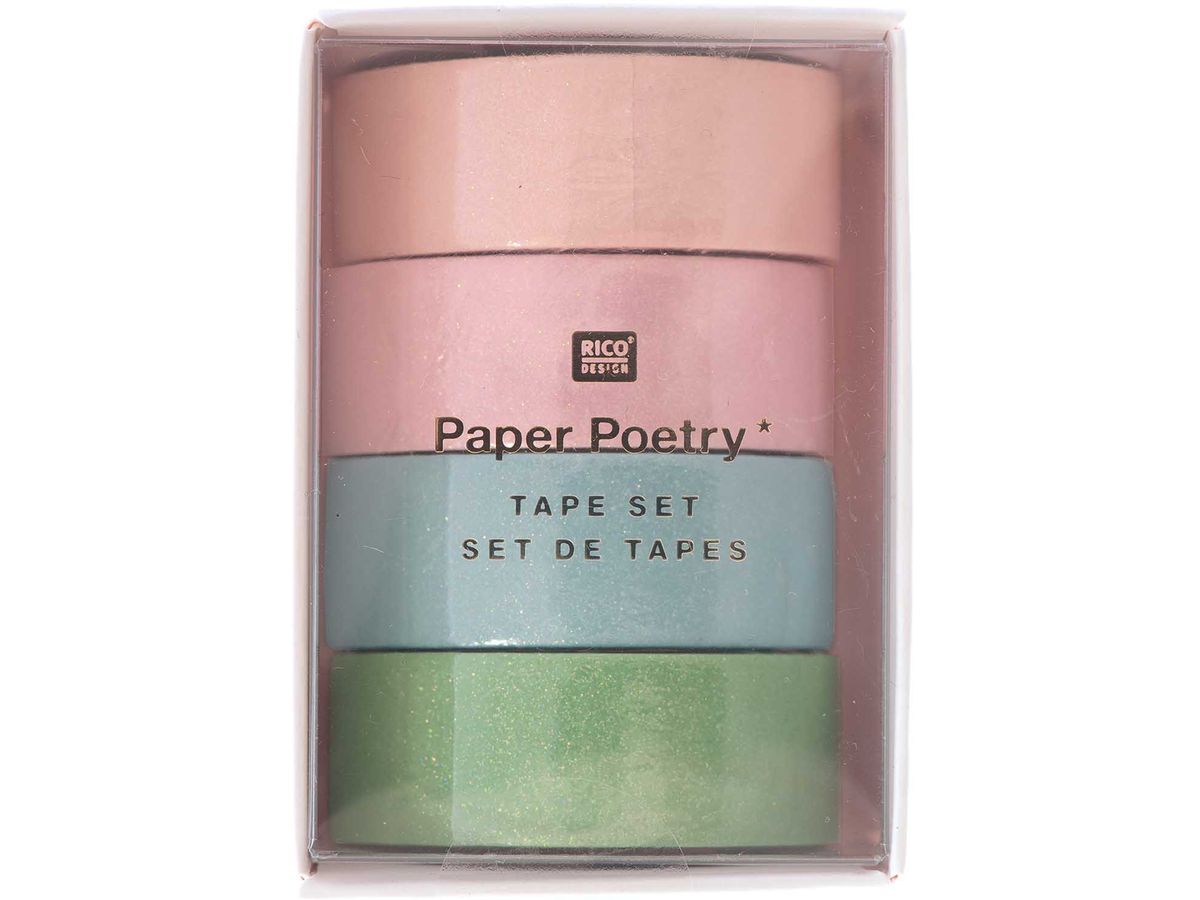 RICO DESIGN Washi Tape Set 15mmx5m 99001.21.28 glitter pastello 4 rulli (4051271402204)