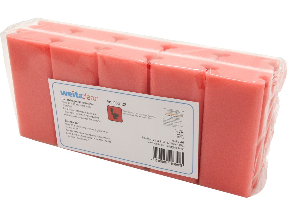 WEITACLEAN Éponge pad 150x70x43mm 5028025 rouge, sans rayures 10 pièces (7610588108505)