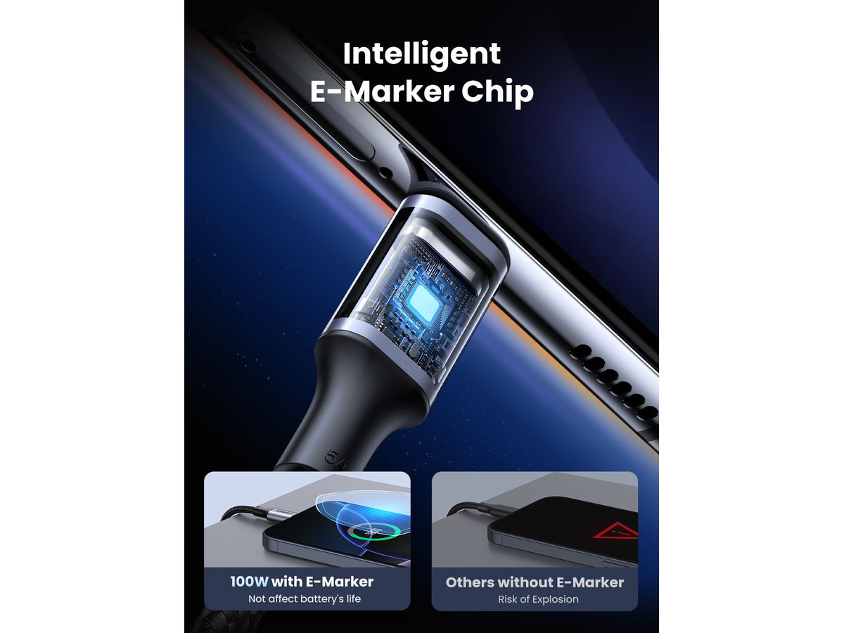 UGREEN Fast ChargingCable 100W Max 70427 5A,USB-C-USB-C,PD,Black 1m (6957303874279)
