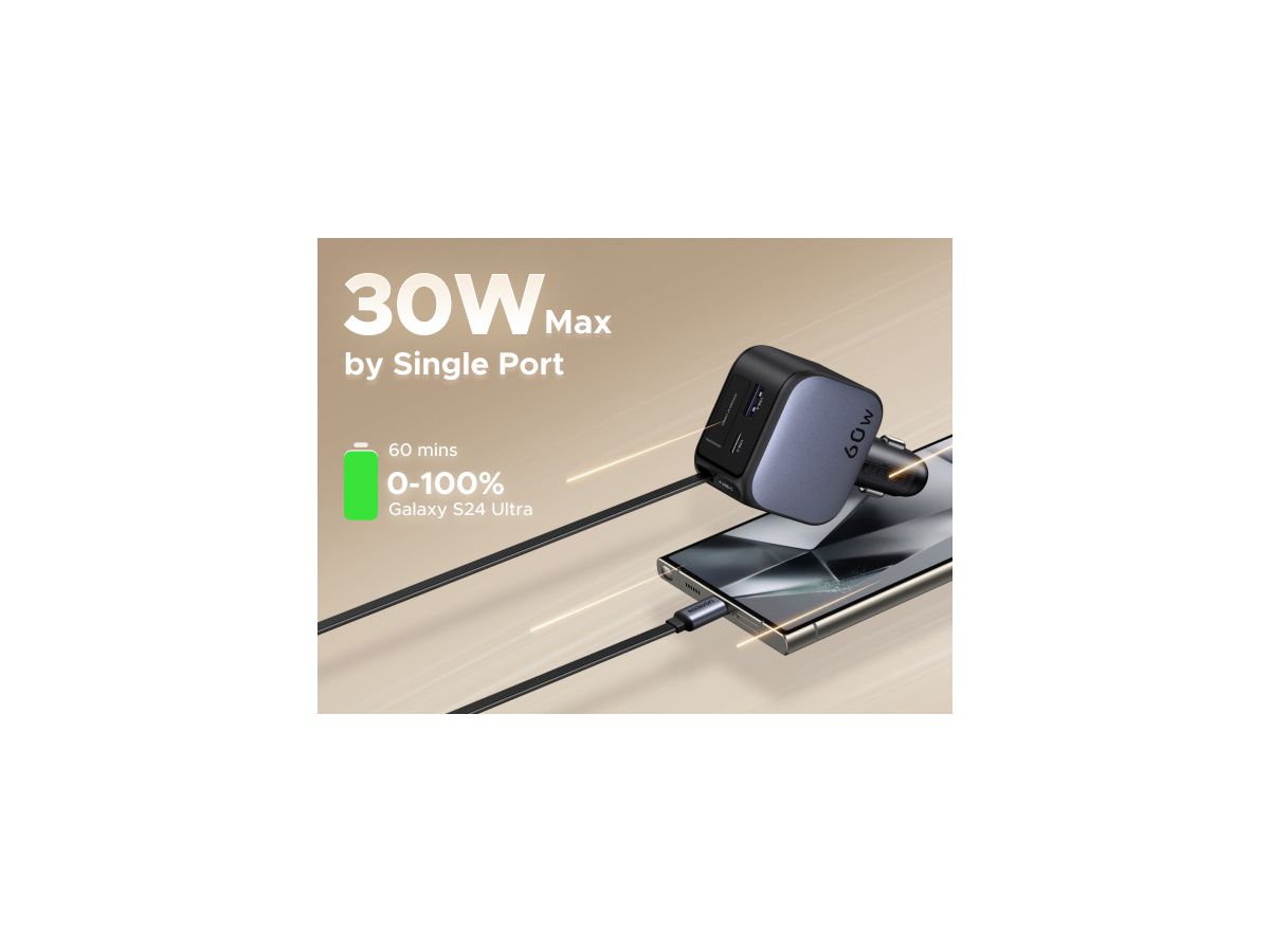 UGREEN Fast Car Charger 2-Port 60W 55212B Retractable Cable (6941876271306)