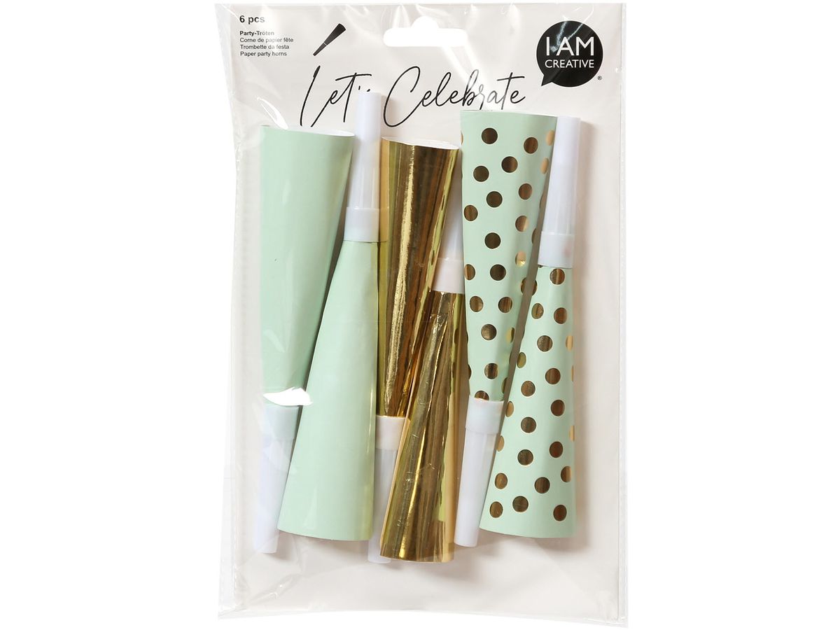 I AM CREATIVE Party Tröten, mint, gold 6010.975 6 Stück (7611983208470)