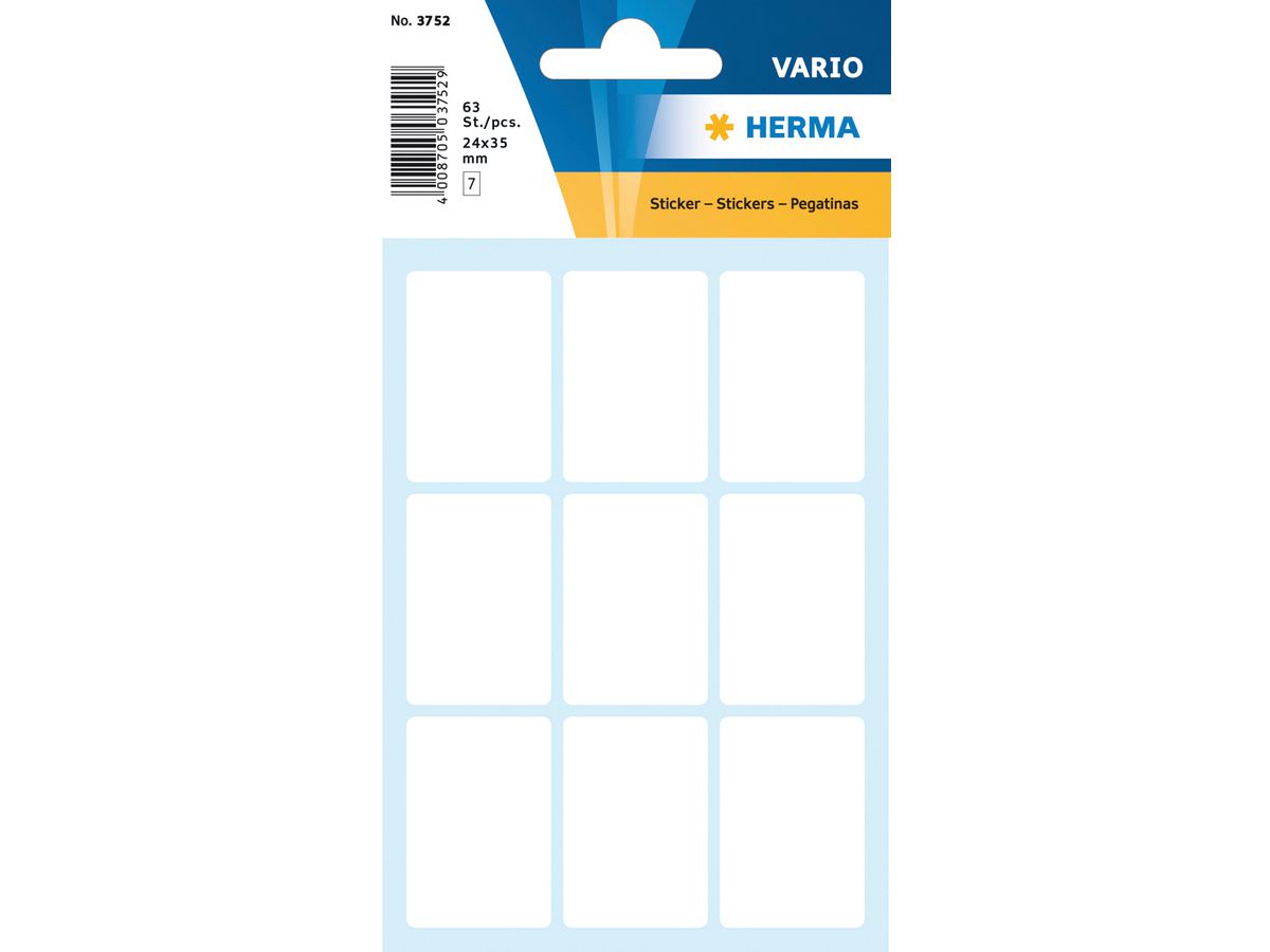 HERMA Etichette 24×35mm 3752 bianco 63 pezzi (4008705037525)