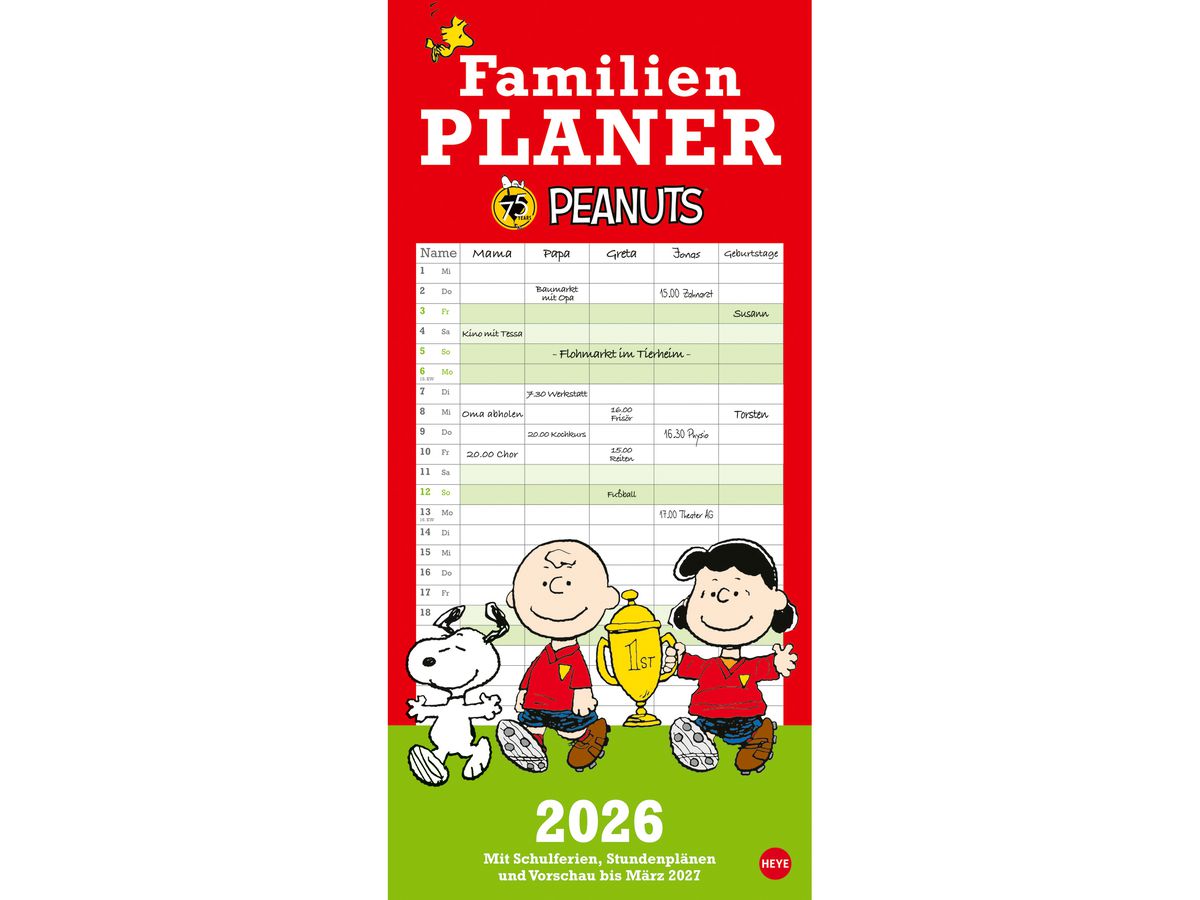 HEYE Familienplaner Peanuts 2026 1589+26 1M/1S DE 5 Spalten 21x45cm (9783756409709)