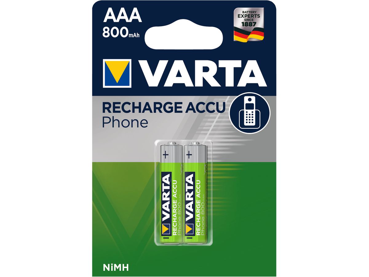 VARTA Batterie Akku Phone 58398101402 T398, AAA/HR03, 2 Stück (4008496330867)