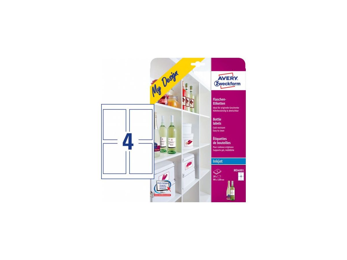 AVERY ZWECKFORM Étiqu. de bouteilles A4 MD4001 120x90mm 5x4 pcs. (4004182045565)