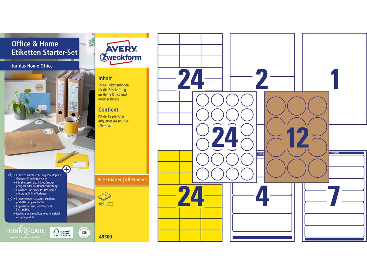 AVERY ZWECKFORM Etiquettes Starter Set 49300 ass., perm. 15 flls. (4004182493007)