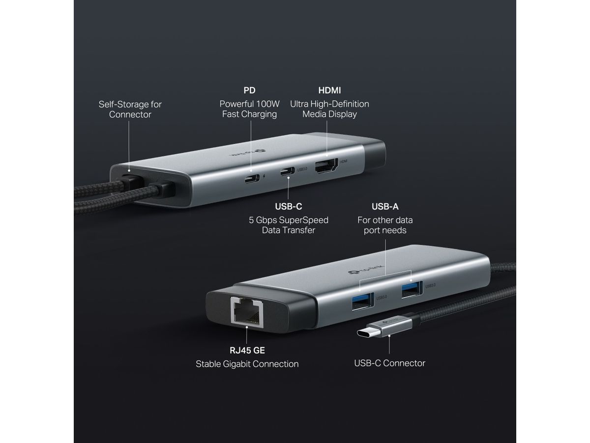 TP-LINK USB-C 6-Port Hub UH6120C HDMI 4K,USB-A&C, PD 100W,RJ45 (8885021371887)