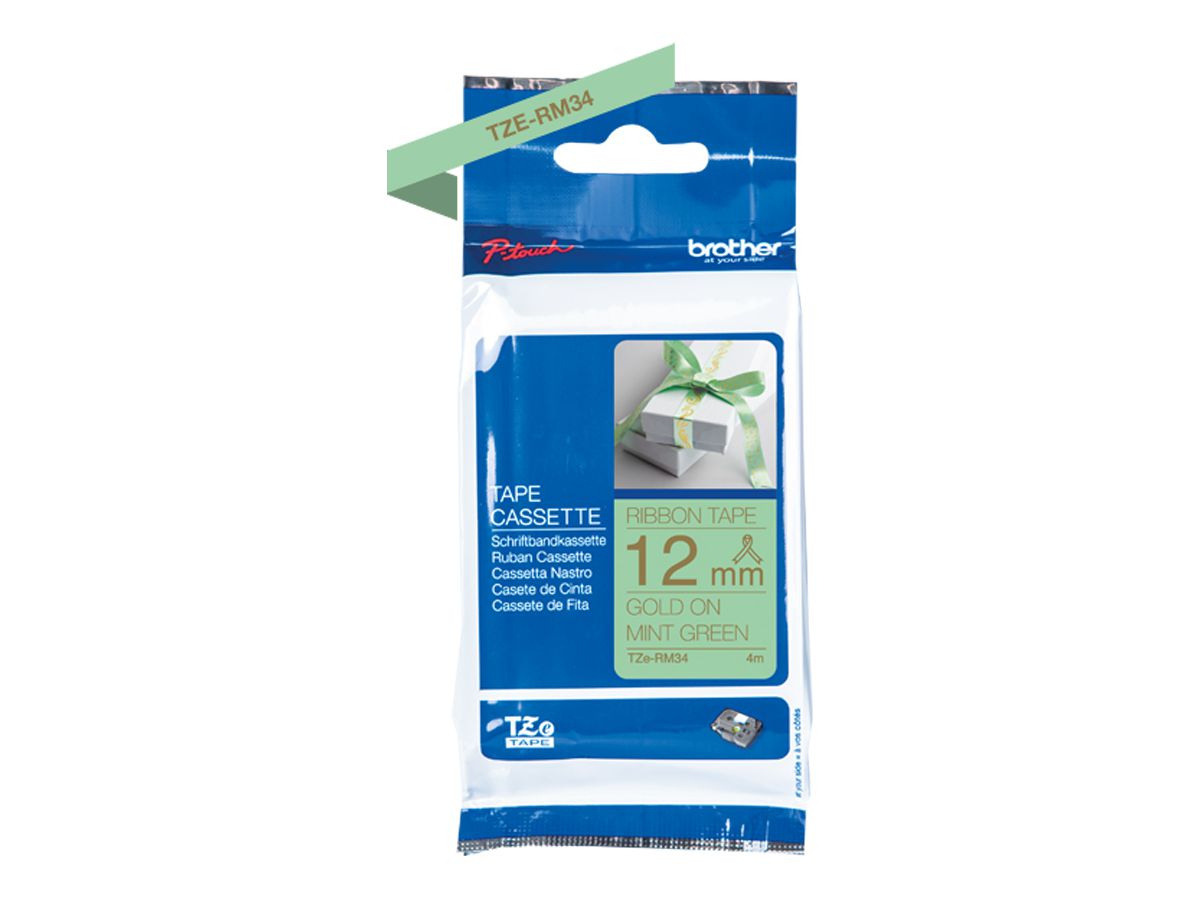 PTOUCH Nastro verde m./oro TZE-RM34 Sistemi Tze 12-36mm (4977766802369)