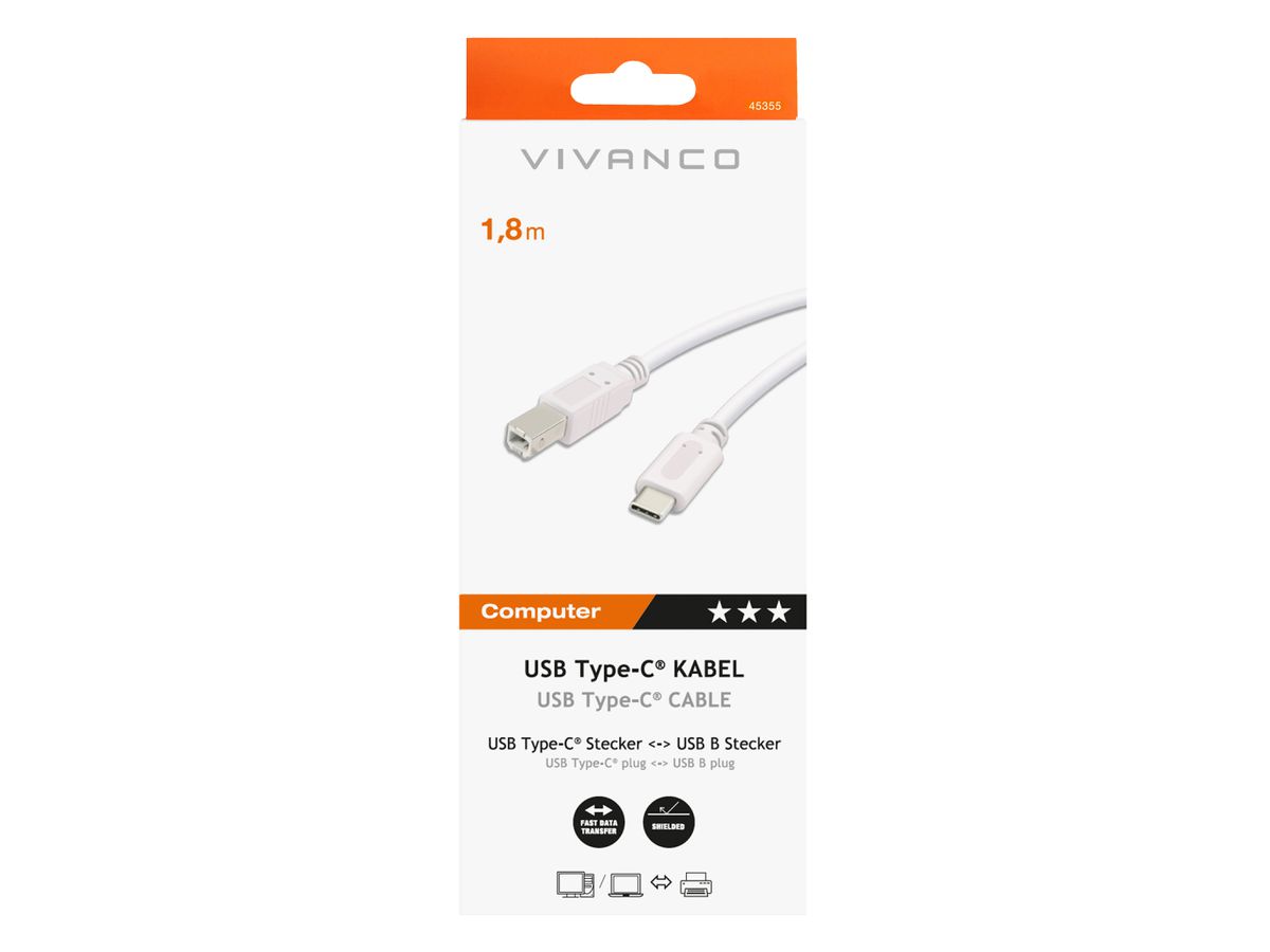 VIVANCO USB C to USB B Kabel 45355 1.8m (4008928453553)