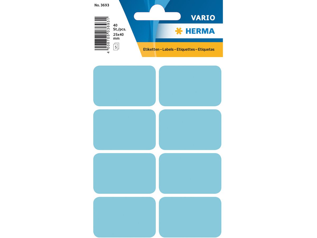 HERMA Etiquettes 25×40mm 3693 bleu 40 pcs. (4008705036931)