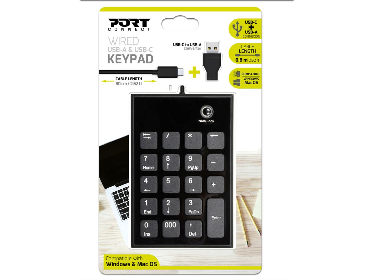 PORT Numeric Keypad wired 900801 USB-C/USB-A, PC/Mac (3567049008017)