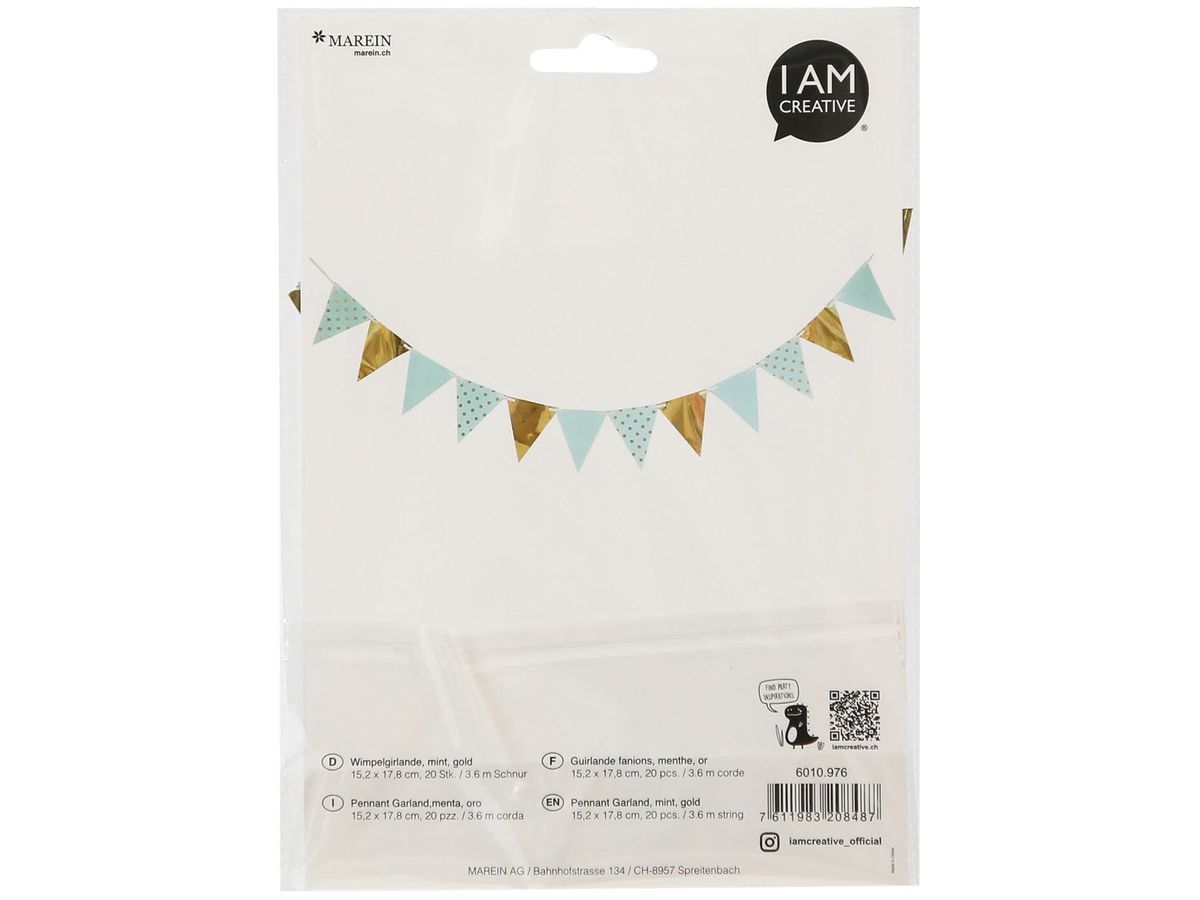 I AM CREATIVE Wimpelgirlande, 3.6m 6010.976 mint, gold (7611983208487)