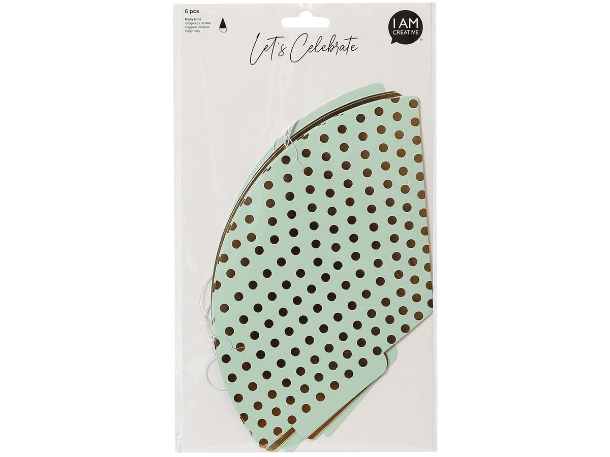I AM CREATIVE Party Hüte, mint,gold,16cm 6010.981 6 Stück (7611983208548)