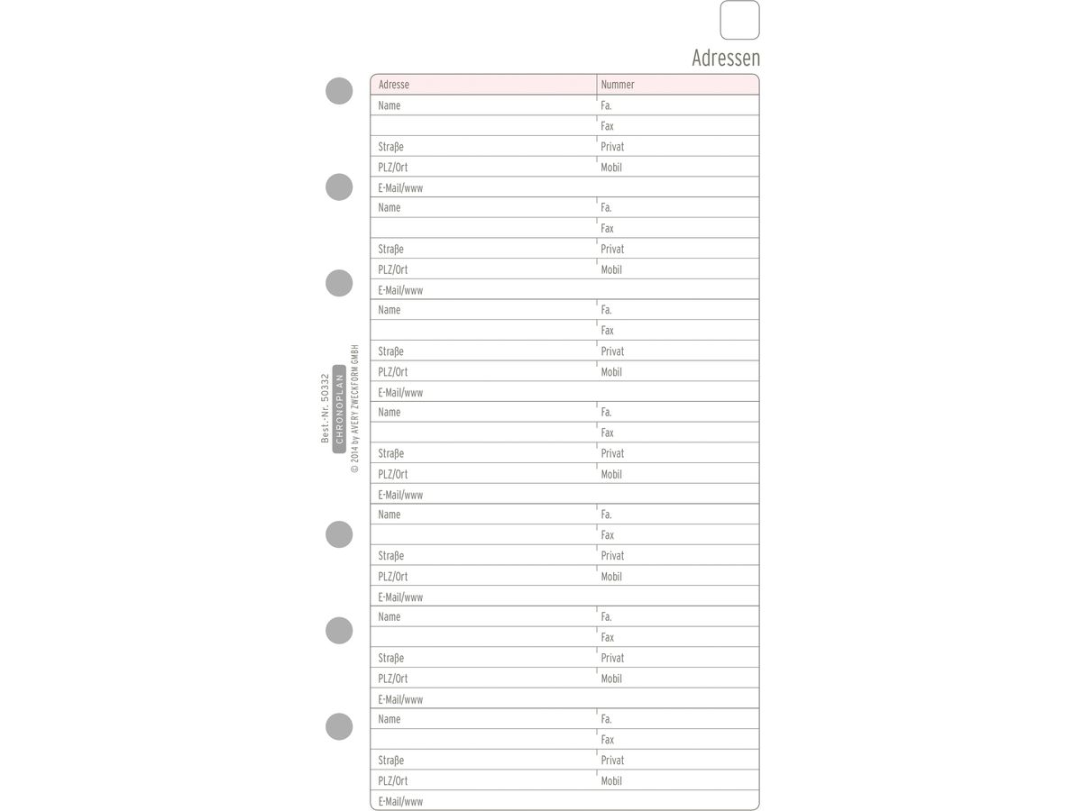 CHRONOPLAN adresses 50332Z.26 16 feuilles Midi (4004182503324)