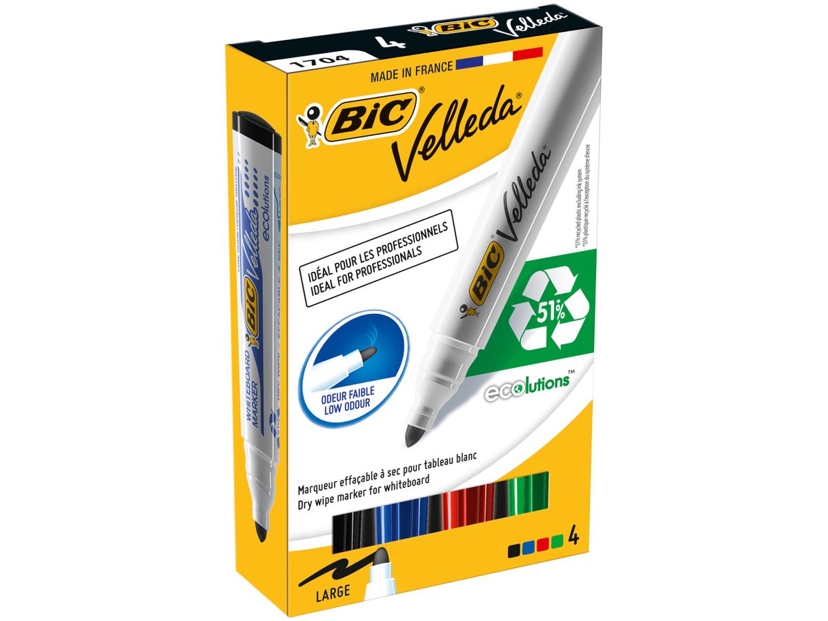 BIC Marker Velleda 1701 1,5mm 904941 4 pz., astuccio (3086120017040)