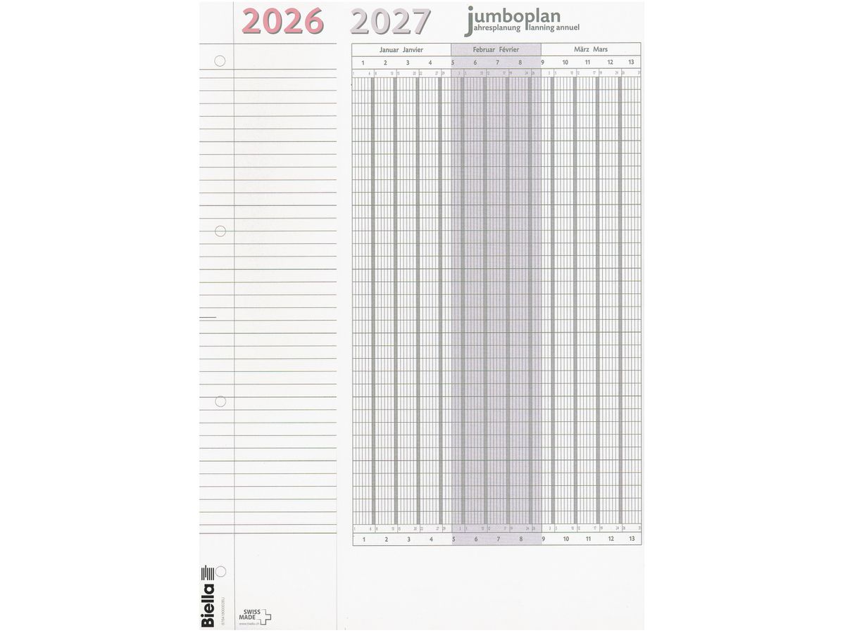 BIELLA Calendario Jumbo 2 Stk. 2026 876418000026 1A/1P bianco 64.5x29.7cm (7611365516490)
