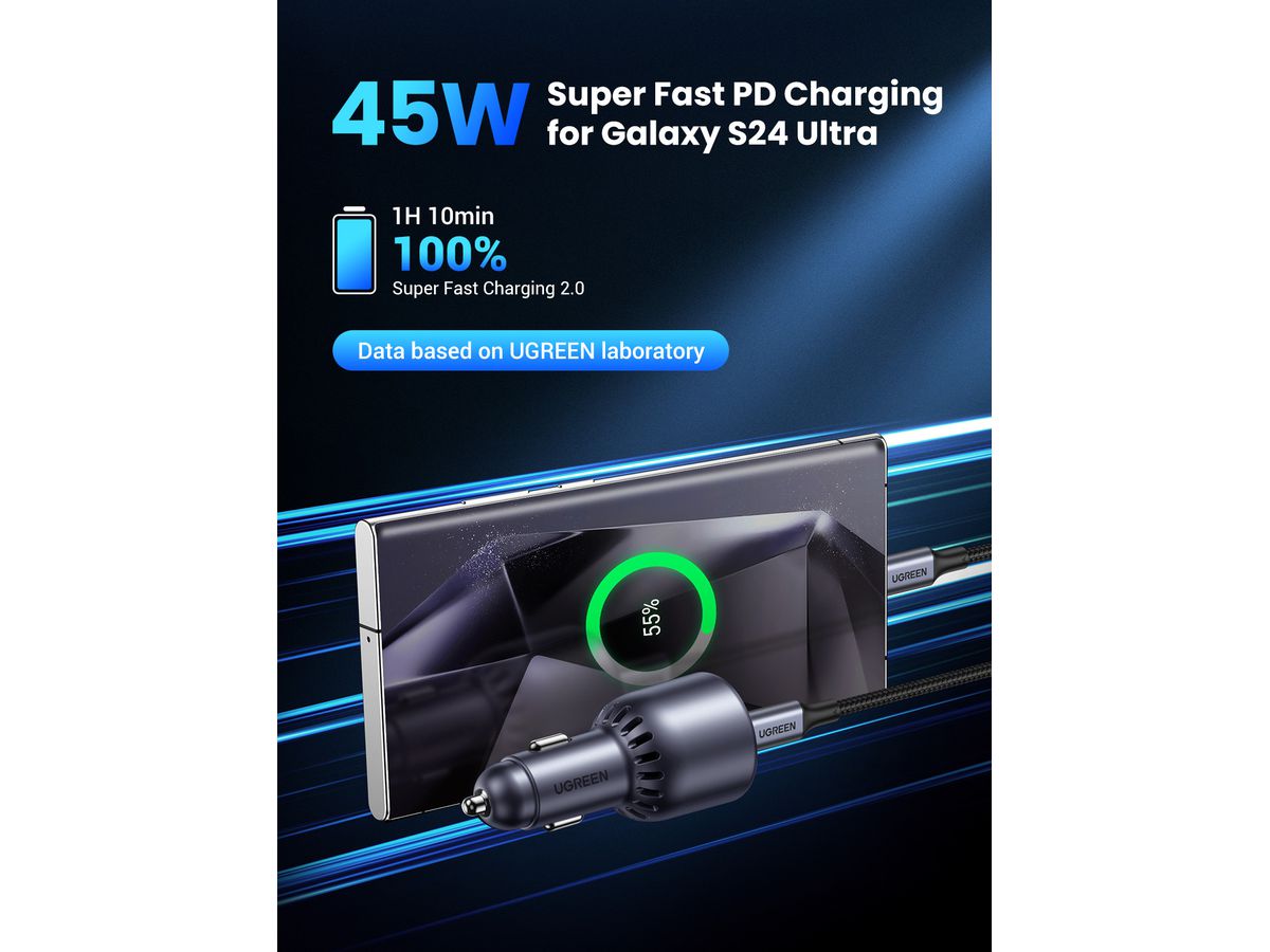 UGREEN Fast Car Charger 63W 2-Port 35023 1x USB-C, 1x USB-A (6941876230235)