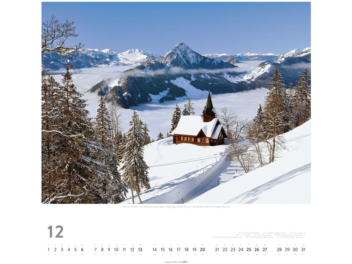 WEINGARTEN Bildkalender 2026 3312224+26 Die Schweiz DE 48x46cm (9783839902707)