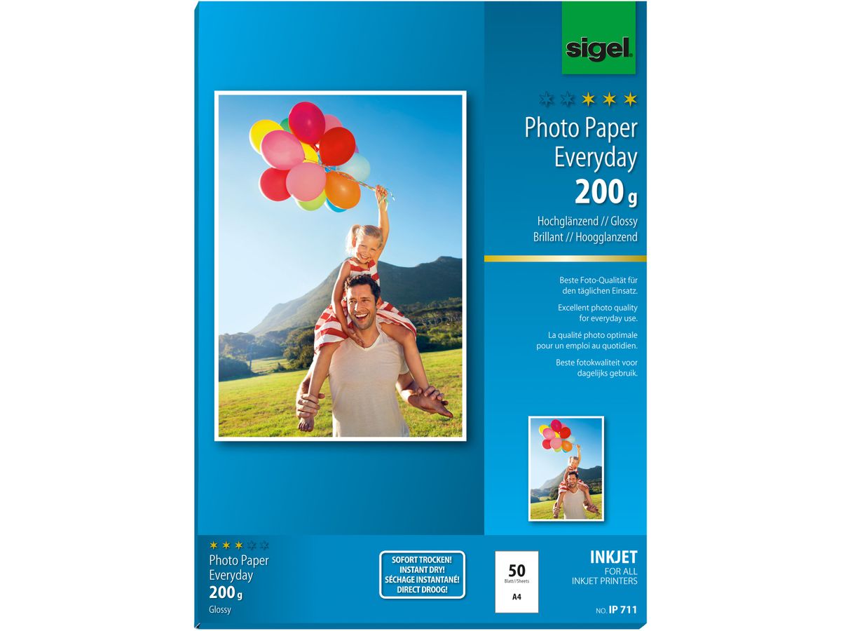 SIGEL InkJet Photo Paper A4 IP711 200g,glossy, bianco 50 fogli (4004360998898)