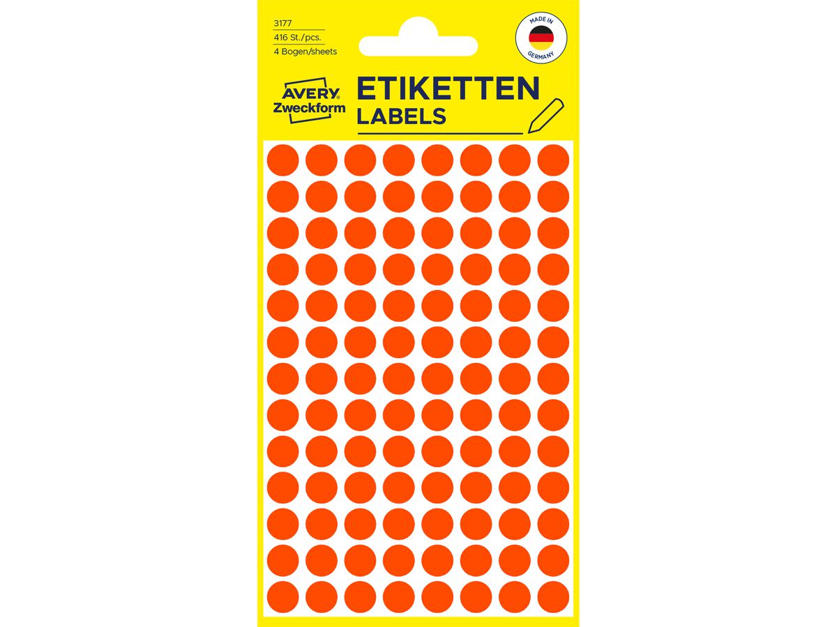 AVERY ZWECKFORM Repère 8mm 3177 rouge 416 pcs. (4004182031773)