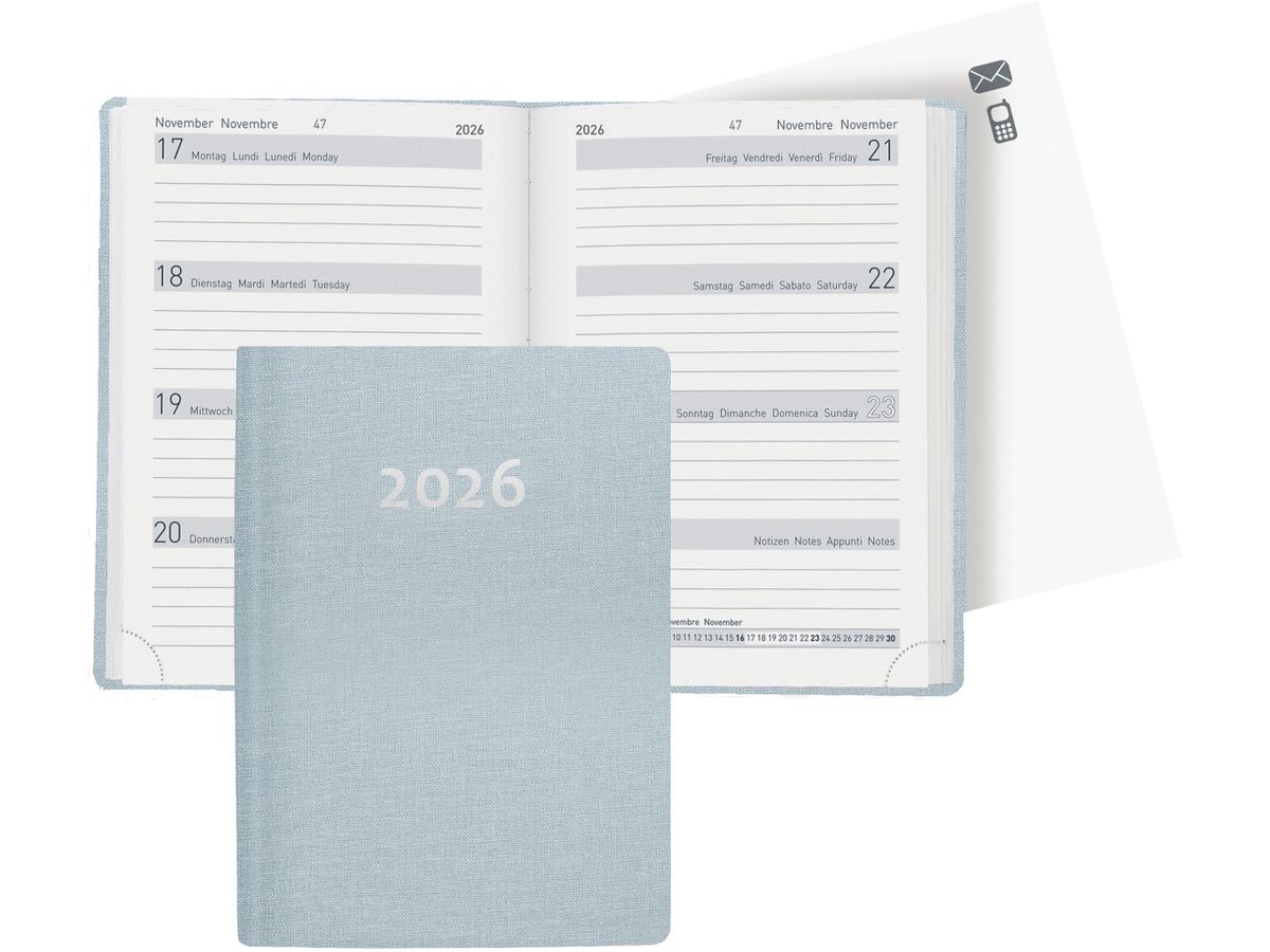 BIELLA Taschenagenda Memento 2026 825401060026U 1W/2S hellblau ML 10.1x14.2cm (7611365525584)