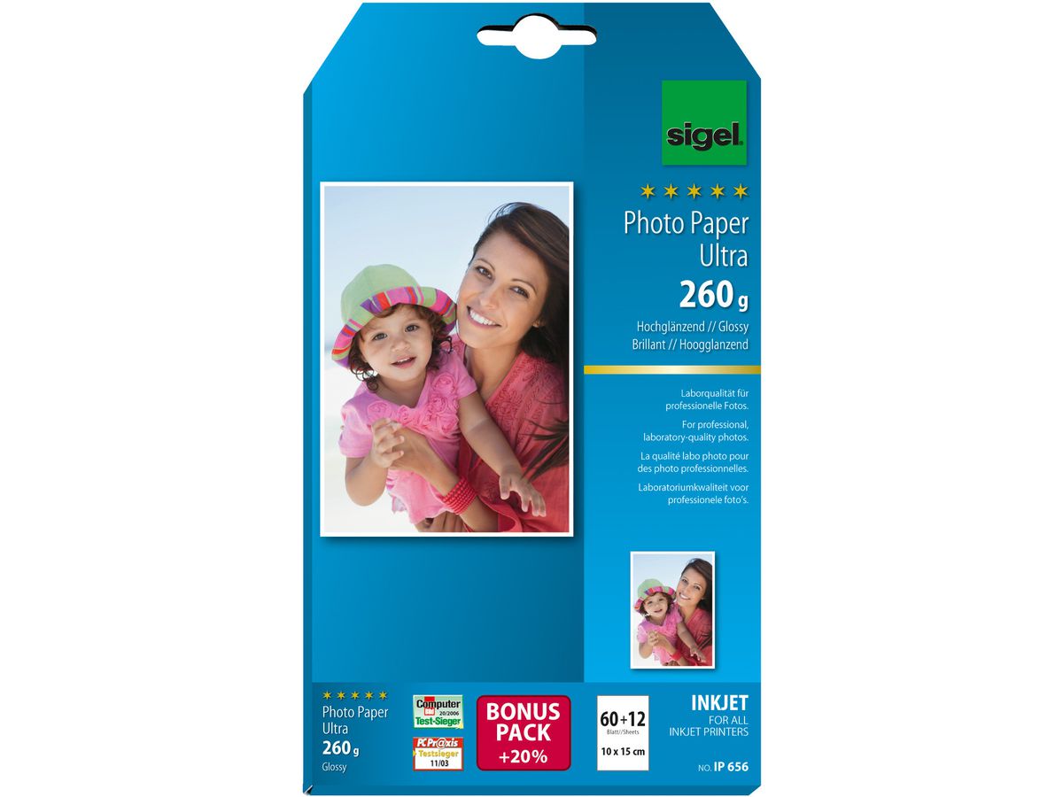 SIGEL InkJet Photo Ultra 10x15cm IP656 260g glossy 72 fogli (4004360997549)