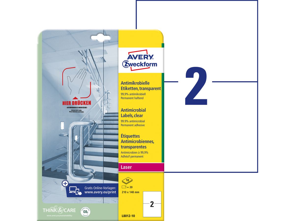AVERY ZWECKFORM Etiketten L8012-10 Antimic. 210x148mm transp. (4004182380123)