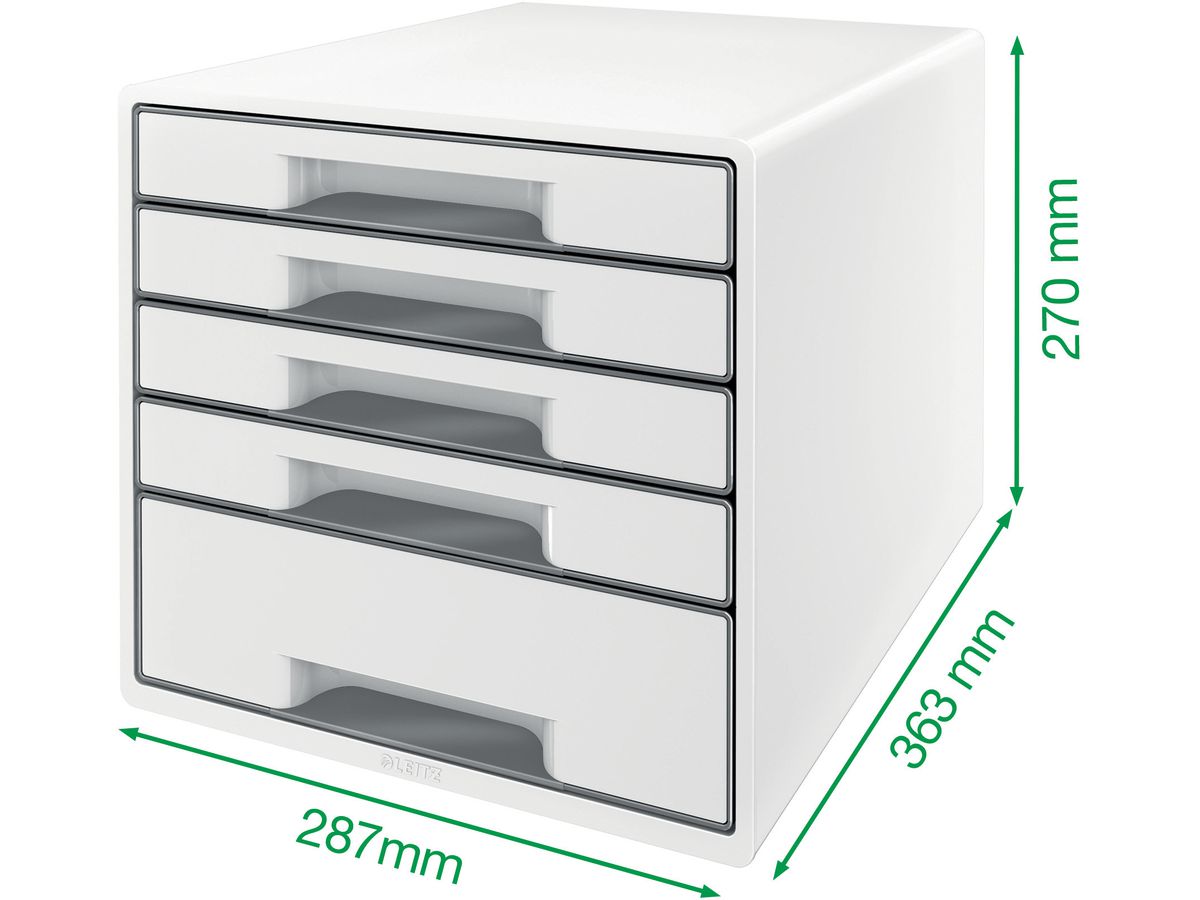 LEITZ Cassetti portadoc. WOW Cub A4 5214-20-26 bianco/rosso, 5 cassetti (4002432135189)