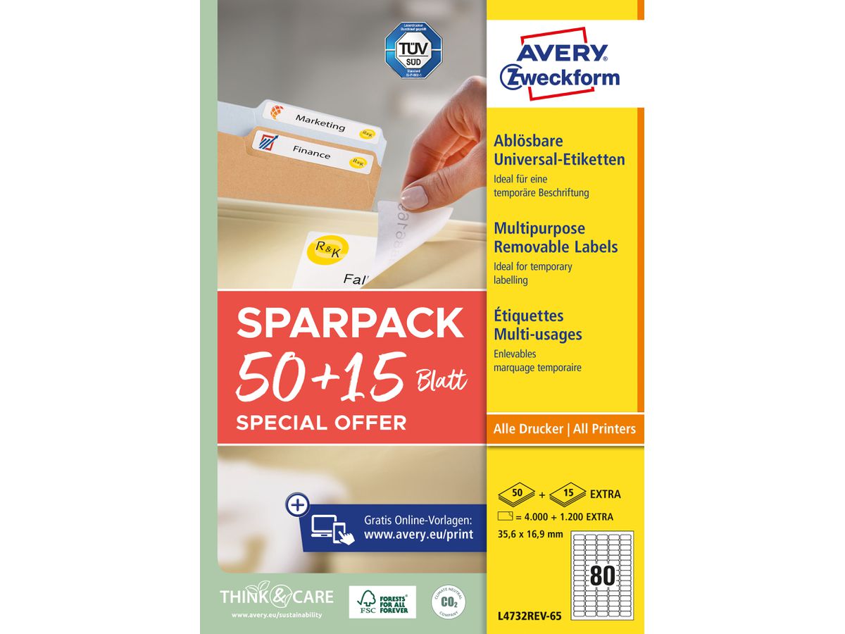 AVERY ZWECKFORM Etichette universale 356x169mm L4732REV-65 bianco 50+15 fogli (4004182347874)