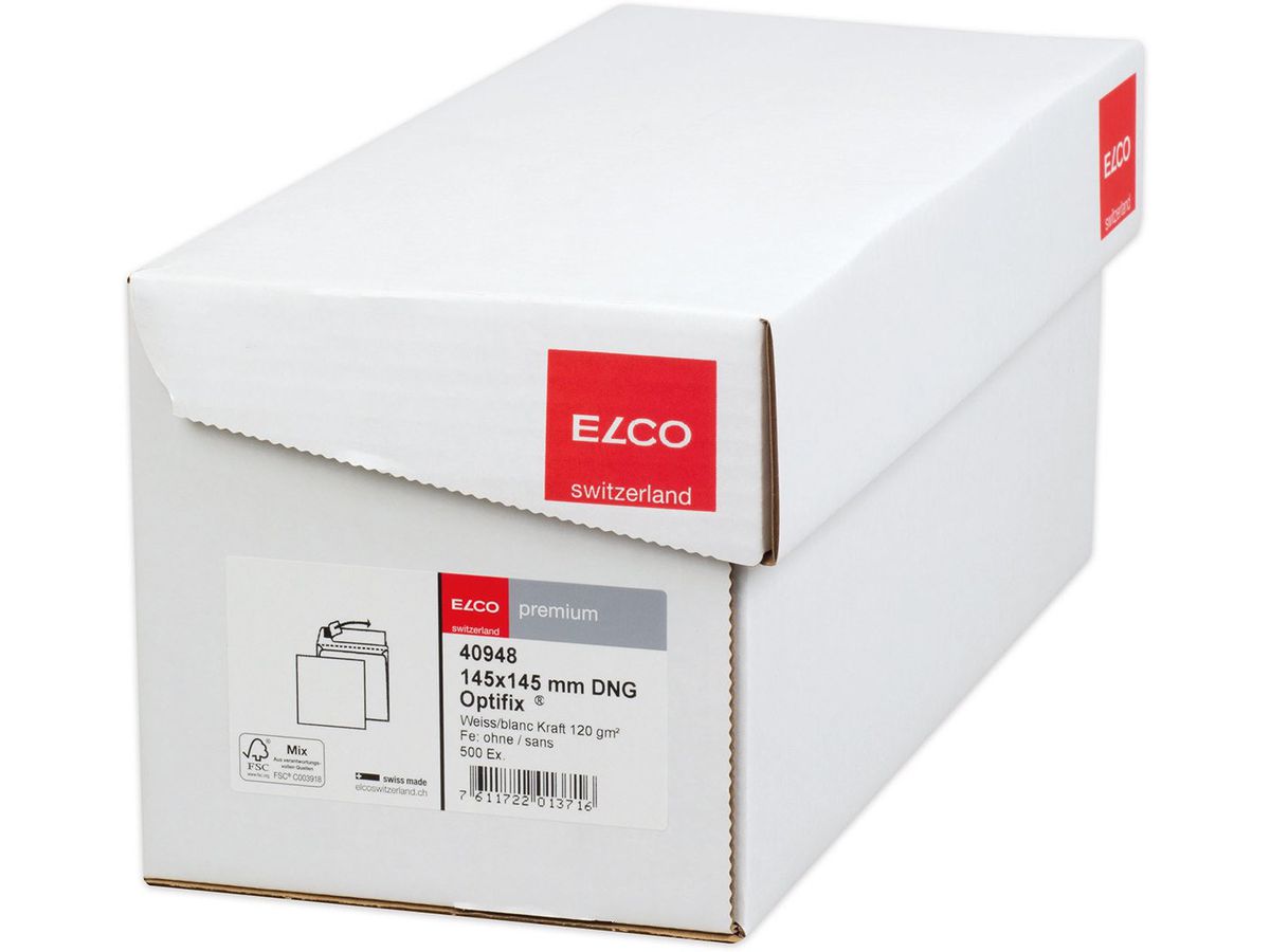 ELCO Couvert Premium 175x175/38mm 40978 120g, weiss, Klebung 500 Stk. (7611722014898)